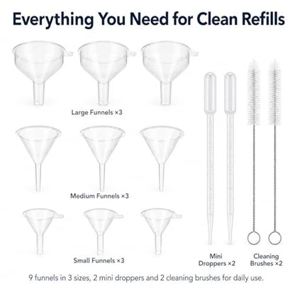Small Funnels for Filling Small Bottles, 9-Pack Food Grade Kitchen Funnel Set for Flask, Spices & Powder, Water Bottle Funnel with 304 Stainless Steel Cleaning Brush, Tiny Funnels Transfer Liquid - color: color1