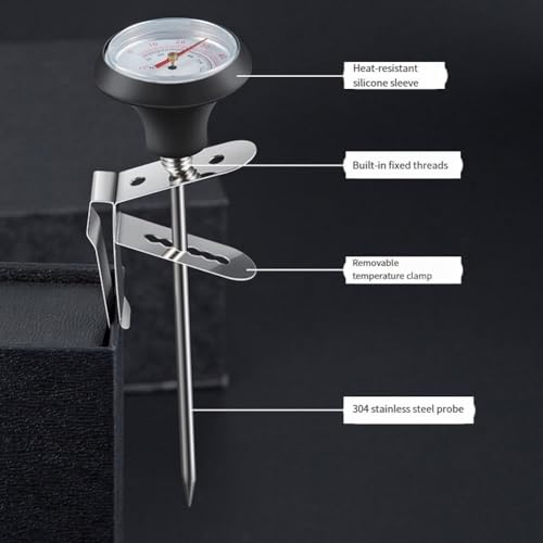 Frothy Milk Thermometer, Instand Read Dial Thermometer, Stainless Steel Coffee Temperature Meter Probe Thermometer With Adjustable Clip For Coffee Pot
