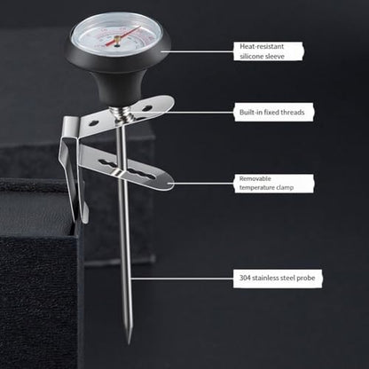 Frothy Milk Thermometer, Instand Read Dial Thermometer, Stainless Steel Coffee Temperature Meter Probe Thermometer With Adjustable Clip For Coffee Pot