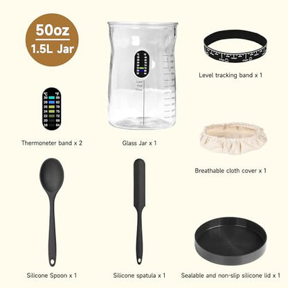 50 oz Large Sourdough Starter Jar Glass - Wide Mouth Sourdough Starter Kit with Lid for Beginners with Spatula, Feeding Instructions & Recipes (1 Pack) - size: Big- 1 Jar