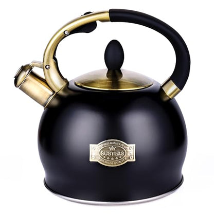 SUSTEAS Stove Top Whistling Tea Kettle - Food Grade Stainless Steel Teakettle Teapot with Cool Touch Ergonomic Handle, With 1 Silicone Pinch Mitt Included, 2.64 Quart(BLACK) - color: Black