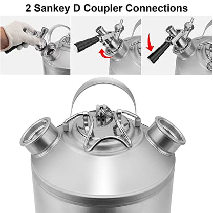 2.5 Gallon Cleaning Keg, Dual Head-Sankey D Ports, Wash Out Keg with Rubber Base for Beer Lines Cleaning - size: 2.5 Gallon
