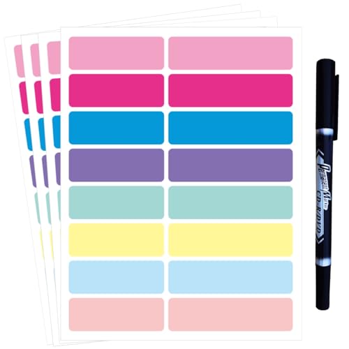 Waterproof Removable Labels Name Tags - 320PCS with Pen Adhesive Name Label Stickers for Water Bottles, Baby Daycare, Kids School Supplies, Home Office Organization - size: Pink Labels