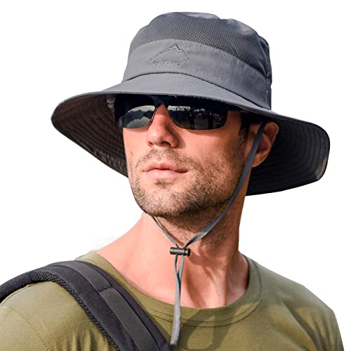 Sun Hats for Men Women Fishing Hat UPF 50+ Breathable Wide Brim Summer UV Protection Hat - color: 1pack-dark Grey