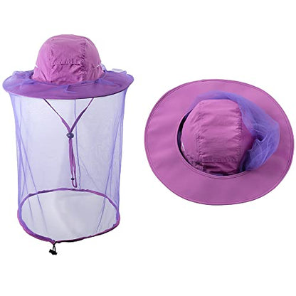Head Netting Mosquito Net Hat Beekeeper Bee Veil Hat Bug Face Cover Netted Fishing Safari Hats Dog Grooming Women Men Purple - color: Purple