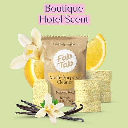 Fab Tab Multi Purpose Cleaner Cleaning Tablets, Eco-Concious Refillable Glass Bottle System with Boutique Hotel Scent, Safe For Family and Pets - Chemical-Free, Plastic-Free - 3 Count