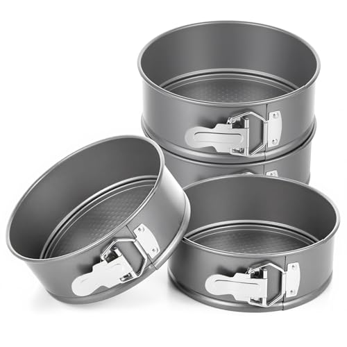 Funnymoom 4 Pcs 7 Inch Non Stick Springform Pan with Removable Bottom Carbon Steel Round Springform Cheesecake Pan with Stainless Steel Spring Buckles for Baking Kitchens Restaurant(Gray) - color: Gray, size: 7 Inch