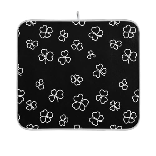 Clover Line Dish Drying Mat for Kitchen Counter Kitchen Drying Mat Dish Rack Mat Dish Drainer Pad Microfiber Absorbent Washable Drying Pad for Countertop 16 x 18 - color: Clover Line, size: 16'' x 18''