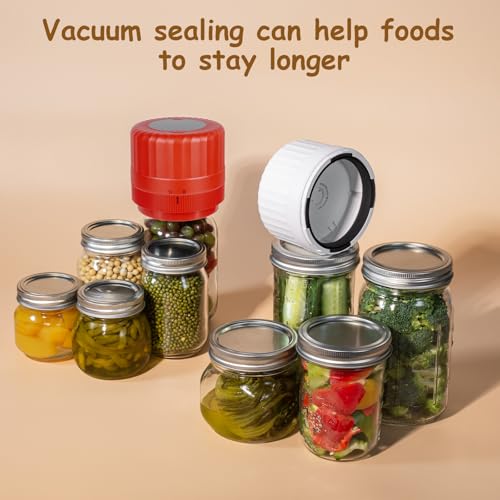 HTPOW Electric Mason Jar Vacuum Sealer Kit + Wide & Regular Mouth Mason Lid | Kitchen Tool, Vacuum Sealing Machine for Canned Food Storage Pantry, Homesteading Supplies, Gifts for Mom Grandma - color: Red