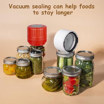 HTPOW Electric Mason Jar Vacuum Sealer Kit + Wide & Regular Mouth Mason Lid | Kitchen Tool, Vacuum Sealing Machine for Canned Food Storage Pantry, Homesteading Supplies, Gifts for Mom Grandma - color: Red