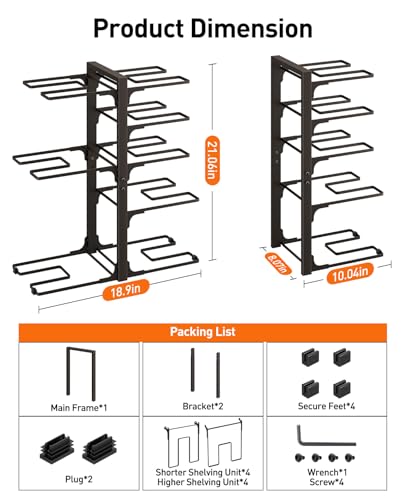 ORDORA Pots and Pans Organizer under Cabinet, 20.8" Height Heavy Duty 120LBS Pots Pans Organizer Rack for Cabinet 8-Tier Adjustable for Big Stockpots, Dutch Oven, Cast-iron Pan, Heavy Cookware, Bronze - style: L-21"H-HeavyDuty-Bronze