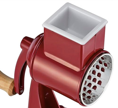 Zassenhaus Classic Drum Grater, Manual Kitchen Grater, Painted Metal, Beech Wood, Stainless Steel, Suction Base, 2 Grating Drums and Pestle, Can be Used as Vegetable Cutter, Cheese Grater and Slicer - color: Red