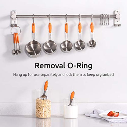 Measuring Cups : U-Taste 18/8 Stainless Steel Measuring Cups and Spoons Set of 10 Piece, Upgraded Thickness Handle(Orange) - color: Orange
