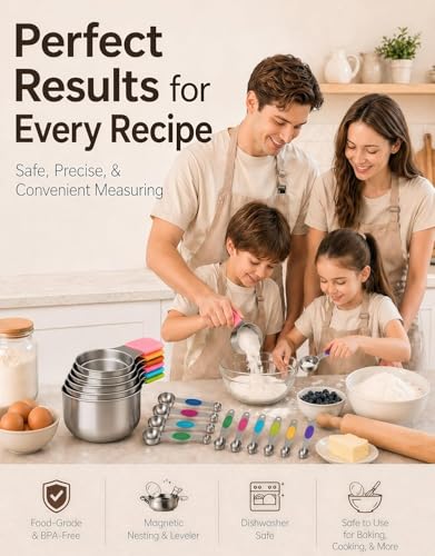 Magnetic Measuring Cups and Spoons Set304 Stainless Steel Dual Scale Set of 15, Strong N52 Magnetic Nesting Design with Leveler, for Dry&Liquid Ingredients, Dishwasher Safe(Colorful) - color: 7PCS Magnetic Measuring Cups & 8PCS Spoons Set Colorful