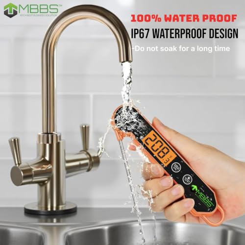 Instant Read Meat Thermometer for Cooking | Waterproof IP67 & Ultra Fast | Digital Food Thermometer for Grill, Kitchen, BBQ Smoker,(∘C/∘F Switchable) - color: Orange