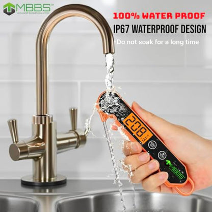 Instant Read Meat Thermometer for Cooking | Waterproof IP67 & Ultra Fast | Digital Food Thermometer for Grill, Kitchen, BBQ Smoker,(∘C/∘F Switchable) - color: Orange
