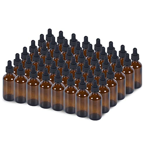 2 oz Dropper Bottle 48 Pack Amber Glass Boston Bottles 60ml with Eye Droppers Black Caps for Essential Oils, Perfume, Leak Proof Travel Bottles for Liquids - color: Amber, size: 2 oz, 48 pack
