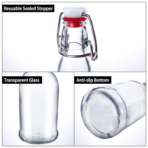 6 Pack 16oz Swing Top Glass Bottles, 500ML Glass Brewing Bottles with Airtight Stoppers for Beer, Kombucha, Kefir, Vanilla Extract(Bonus Gaskets and Funnel) - size: 16oz