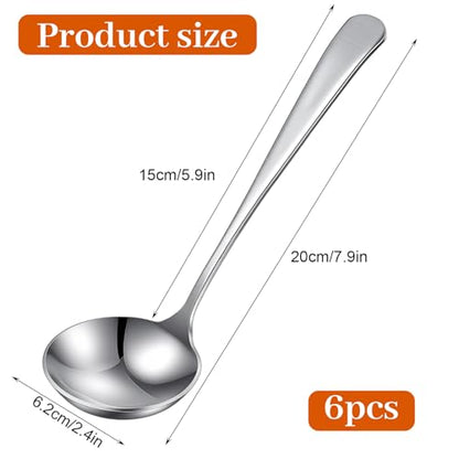 6 Pack Small Stainless Steel Ladle, Gravy Ladle Spoon, Stainless Steel Ladles for Soup, 7.9 Inch Premium Steel Sauce Ladles for Gravy, Soup, Sauce, Silver
