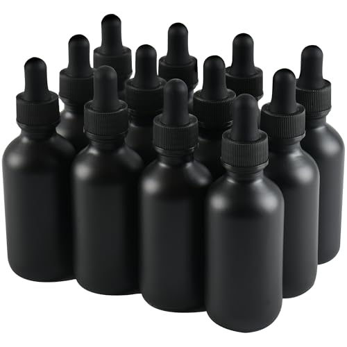 NOOEEISS 12 Pcs, 2oz Dropper Bottle, Black Glass Eye Dropper Bottle, Tincture Bottles with Dropper, Pretty Finish, Leak-Proof Design, Stronger Suction for All Kinds of Mixed Liquids - color: Black Frosted, size: 2oz-12Pack