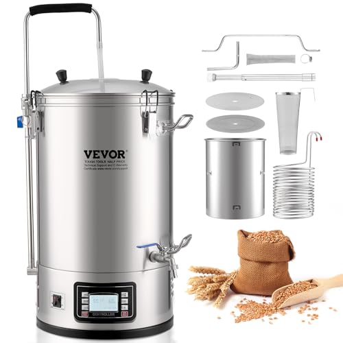 VEVOR Electric Brewing System, 9.2 Gal/35 L Brewing Pot, All-in-One Home Beer Brewer w/Pump, Mash Boil Device w/Panel, Auto/Manual Mode 100-1800W Power 25-100℃ Temp 1-180 min Timer Recipe Memory - size: 9.2 Gal