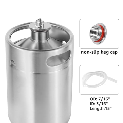 MRbrew Pressurized Mini Keg 64oz, 304 Stainlsee Steel Mini Kegerator with Exhaust Valve Designed Cap Portable Beer Growler for Homebrew And Craft Beer (Silver) - color: Silver