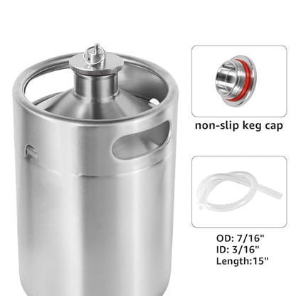 MRbrew Pressurized Mini Keg 64oz, 304 Stainlsee Steel Mini Kegerator with Exhaust Valve Designed Cap Portable Beer Growler for Homebrew And Craft Beer (Silver) - color: Silver