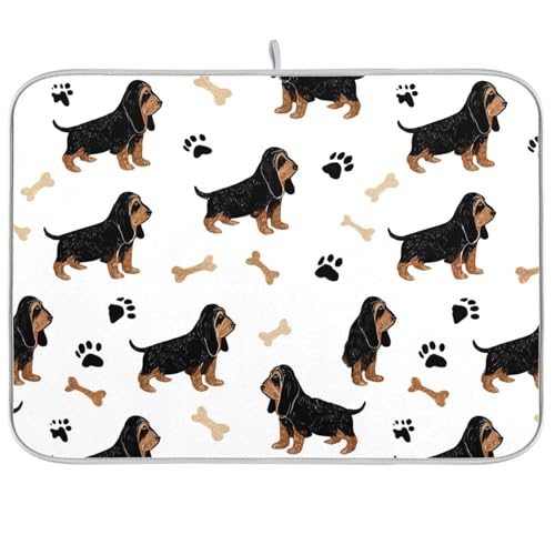 Dish Drying Mat for Kitchen Counter Cute Black Brown Bloodhound Dogs Absorbent Drying Dish Mat 16×18 inch Dish Rack Pad Coffee Mat for Sink Dishes Under Rack - color: multicolored.20, size: 16x18in