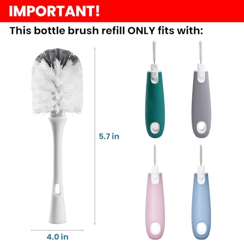 Bottle Brush Replacement Head for OXO Bottle Brush Tot Only, 2 Pack Bottle Brush Refills, Dual Bristle Design for Baby Bottles, Water Bottles, Glasswares