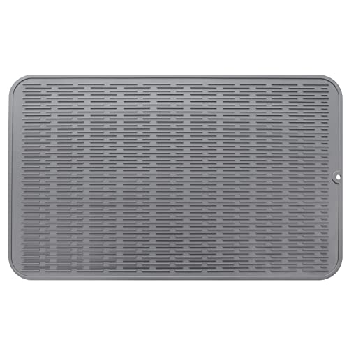 MicoYang Silicone Dish Drying Mat for Multiple Usage,Easy clean,Eco-friendly,Heat-resistant Silicone Mat for Kitchen Counter or Sink,Refrigerator or Drawer Liner Grey 3XL 28 inches x 18 inches - color: Gray, size: 28"L x 18"W