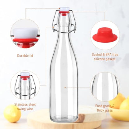 16 oz 10 Pack Swing Top Glass Bottles, Flip Top Brewing Bottle with Airtight Stopper Lids for Fermentation, Soda, Kombucha, Juice, Kefir, Wine
