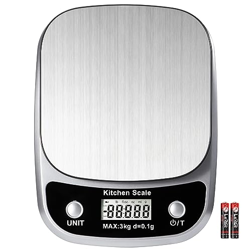 GRAM PRES Food Kitchen Scale Digital Weight Grams and Oz 3kg/0.1g | Professional Small Digital Kitchen Food Scales for Weight Loss - color: Silver-K1905-3kg