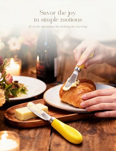 Stainless Steel Butter Spreader Knife 2 Pack with Handle for Kitchen Yellow | Dishwasher Safe, for Soft & Hard Cheese, Jam, Cold Butter - color: Yellow 2 Pack