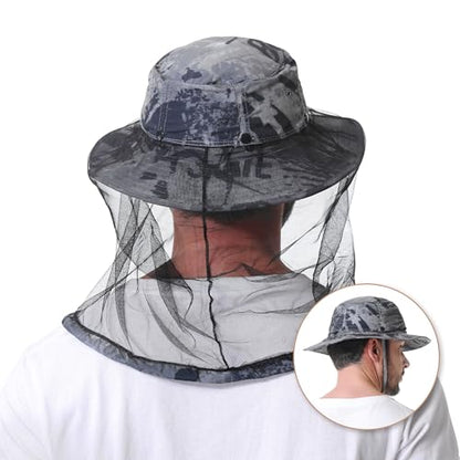Mosquito Head Net Hat UPF 50+ Sun Protection Bug Hat for Men Women | Sun Visor Style, Perfect for Safari, Hiking, Beekeeping, Camping & Gardening - color: Dark Grey Camouflage