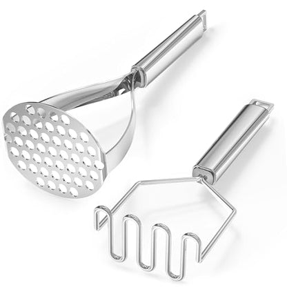 18/0 Stainless Steel Potato Mashers, 10.7-in Kitchen Masher Tool for Avocado Vegetable Sauce Butter, Heavy Duty, Dishwasher Safe, Pack of 2 - size: Potato mashers - 2PCs