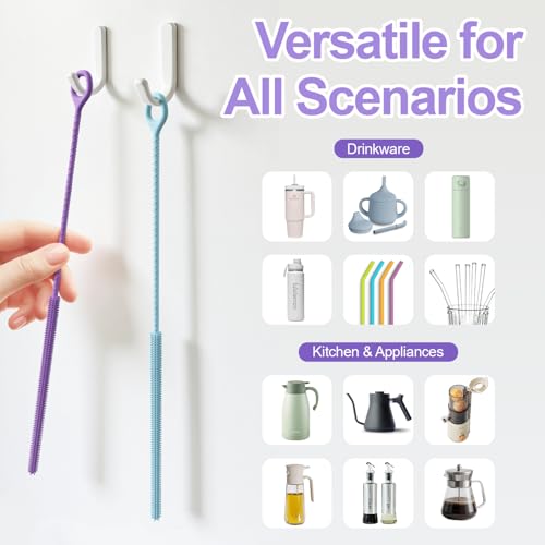 YOTIME Straw Cleaner Brush Extra Long 12.6 inch, 2Pcs Reusable Silicone Straw Brush for Sippy Cup, Water Bottle and Tubes, 6mm+9mm, Purple - color: Purple