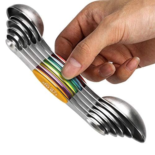 Magnetic Measuring Spoons Set of 6 Stainless Steel Dual Sided Stackable Teaspoon for Measuring Dry and Liquid Ingredients - color: Color