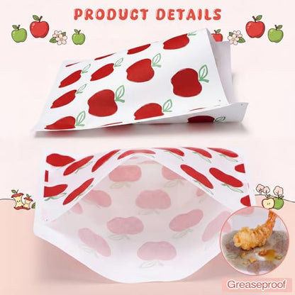 Epakh 200 Pack Paper Sandwich Bags with Apple Design 8 × 8 Inch Happy Food Storage Recyclable Grease Resistant Disposable Snack Bags for Family Home Use - style: Apple