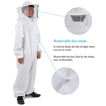 HEEPDD Beekeeping Suit XL Full Body Protective Outfit Ventilated Round Veil for Hive Inspection and Honey Harvesting 99.9% Sting Breathable Mesh Design Summer Beekeeping Safety - color: XL