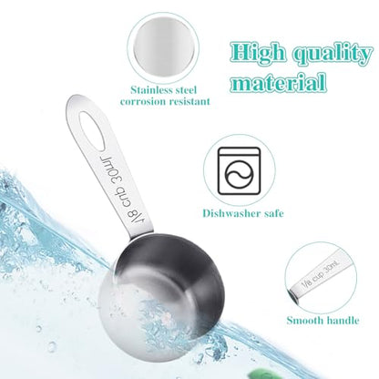 2Pcs 1/8 Cup Measuring Cup, 30ml Scoop, Stainless Steel Measuring Cups, Coffee Scoops, Measuring Scoops for Canisters Tablespoon Measure Spoon, Short Handle Cooking Measuring Scoop(30ML) - color: 2 Pcs/Short Handle