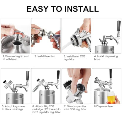 Ferroday Mini Keg Growler Tap System, 128Oz Mini Beer Growler, Stainless Steel Home Draft Beer Dispenser With Faucet&Co2 Regulator, Portable Beer Tap System Keep Beer Fresh And Carbonation - color: Silver