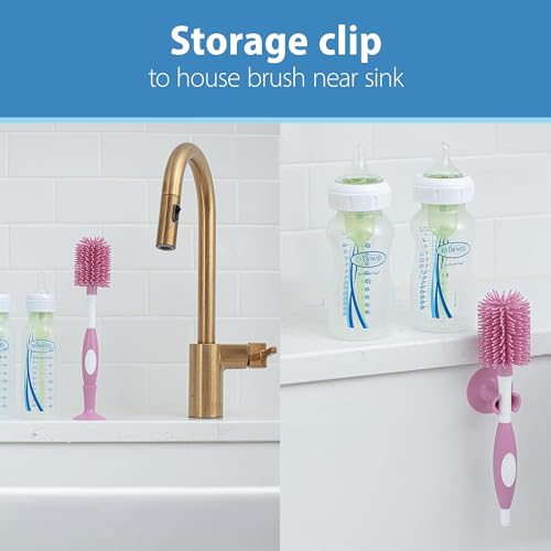 Dr. Brown's Drying Tower, Stand-Up Rack with Soft Touch No Scratch Baby Bottle Cleaning Brush, Pink