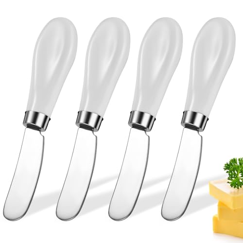 Stainless Steel Butter Spreader Knife 4 Pack with Handle for Kitchen White | Dishwasher Safe, for Soft & Hard Cheese, Jam, Cold Butter - color: White 4 Pack