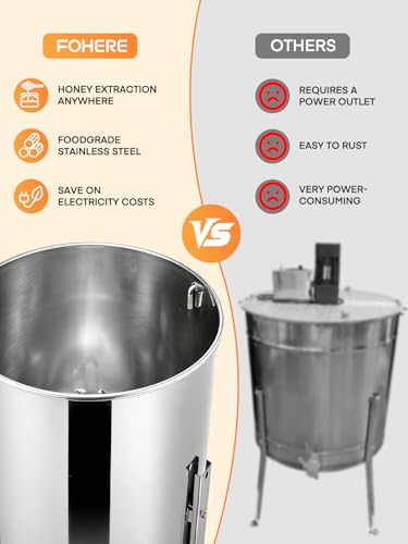 FOHERE 3-Frame Honey Extractor, Food-Grade Stainless Steel Manual Beekeeping Equipment, Apiary Centrifuge with Height-Adjustable Stand, Perfect for Hobby Beekeepers & Home Apiaries - size: 3 Frame