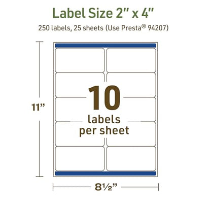 Avery Dissolvable Rectangle Labels, Sure Feed Technology, 2" x 4", Matte White, Laser/Inkjet Printable, 250 Labels Total, Freezer-Safe, Microwave-Safe, Refrigerator-Safe - style: 250 labels