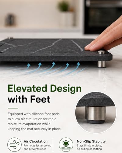 Large Stone Drying Mat for Kitchen Counter - 16”*12” Marble Veining Quick Drying Fast Absorbent Drying Mat, Natural Diatomaceous Earth Dish Drying Mat - size: 16" x 12"