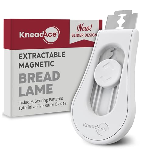 KNEADACE Upgraded Magnetic Bread Lame, Professional Dough Scoring Tool with Extractable Blade, Sourdough Bread Tool for Baking, Includes Scoring Pattern Booklet & 5 Replaceable Razor Blades - color: White