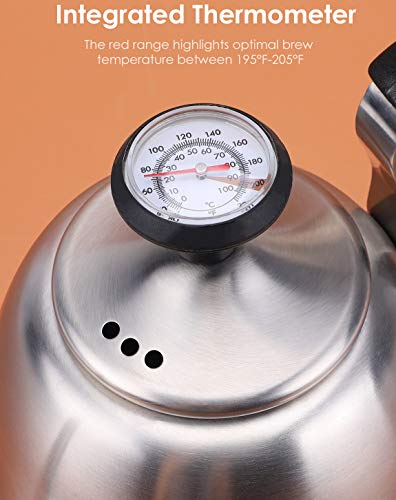Tea Kettle with Thermometer, Gooseneck Pour Over, 28oz, Brushed | Food Grade Stainless Steel, Precise Gooseneck Spout, for Camping, Home & Kitchen, Induction & Gas Applicable - style: Brushed Silver（with Thermometer）