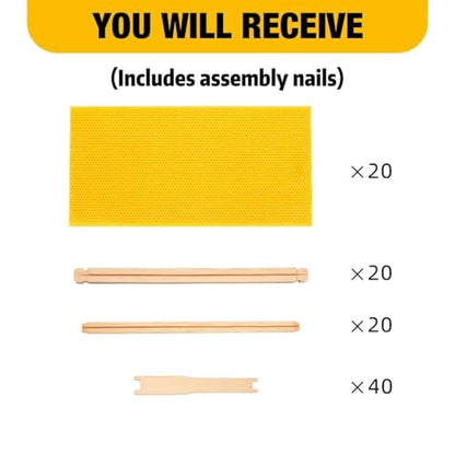 Honey Lake 20 Pack Deep Beehive Frames Kit with Durable Wooden Frames and Food-Grade Beeswax-Coated Plastic Foundations for Beekeeping (Yellow) - color: 20Pack-Yellow