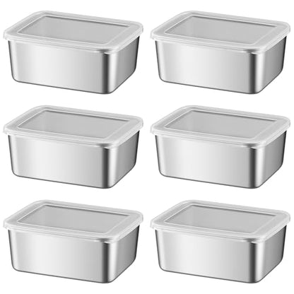 6PCS Stainless Steel Food Containers with Lids, 600ml Stackable Reusable Pizza Dough Proofing Boxes for Lunch, Meal Prep, Leftovers, Fruits Storage
